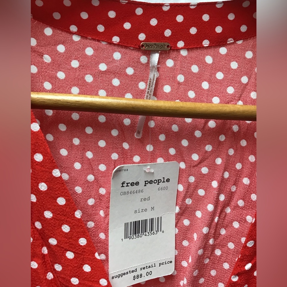NWT Free People Red and White Polka Dot Fitted Blouse - Picture 4 of 14